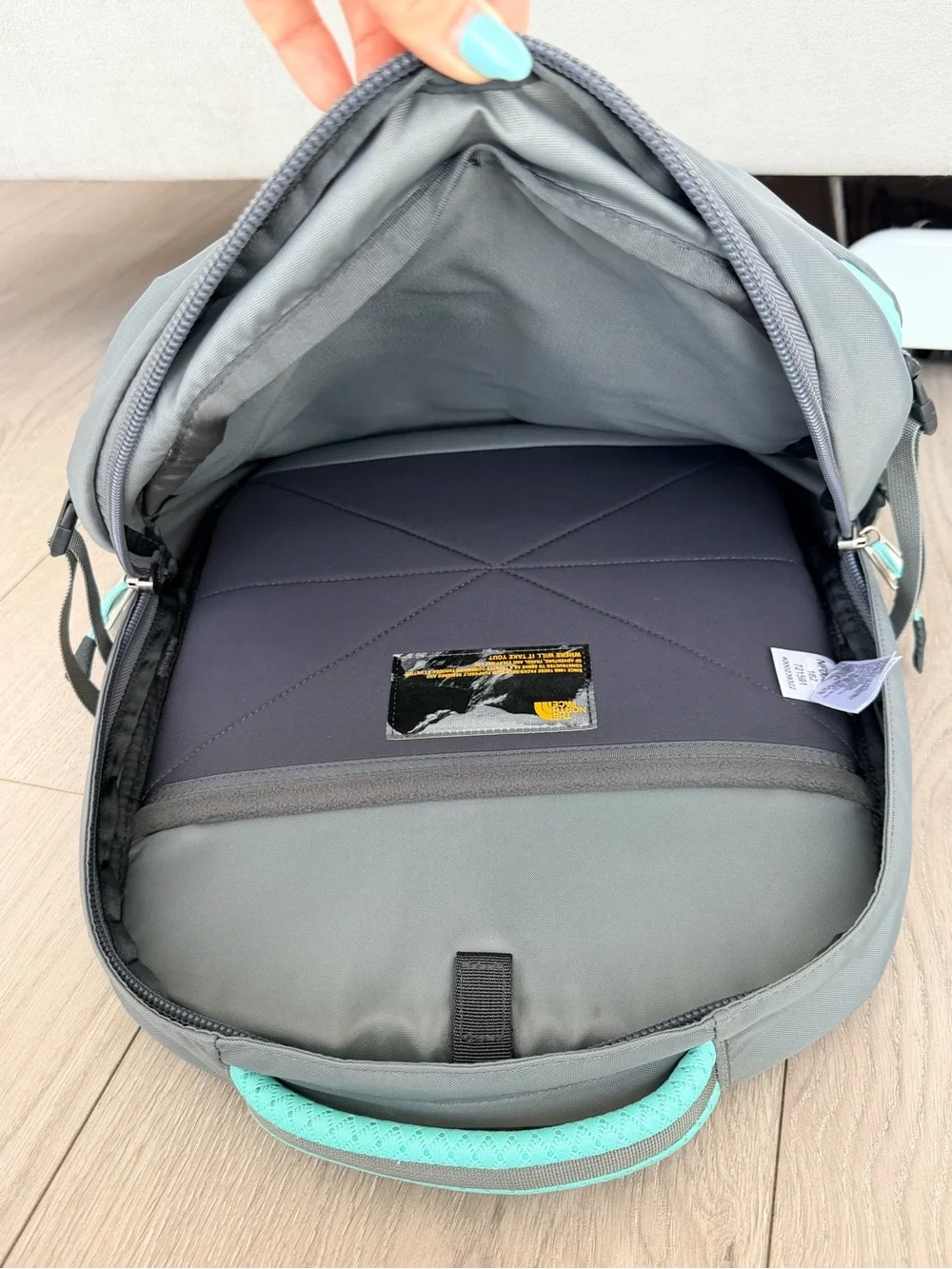 NWOT. The North Face Women's Gray Backpack with Mint Accents